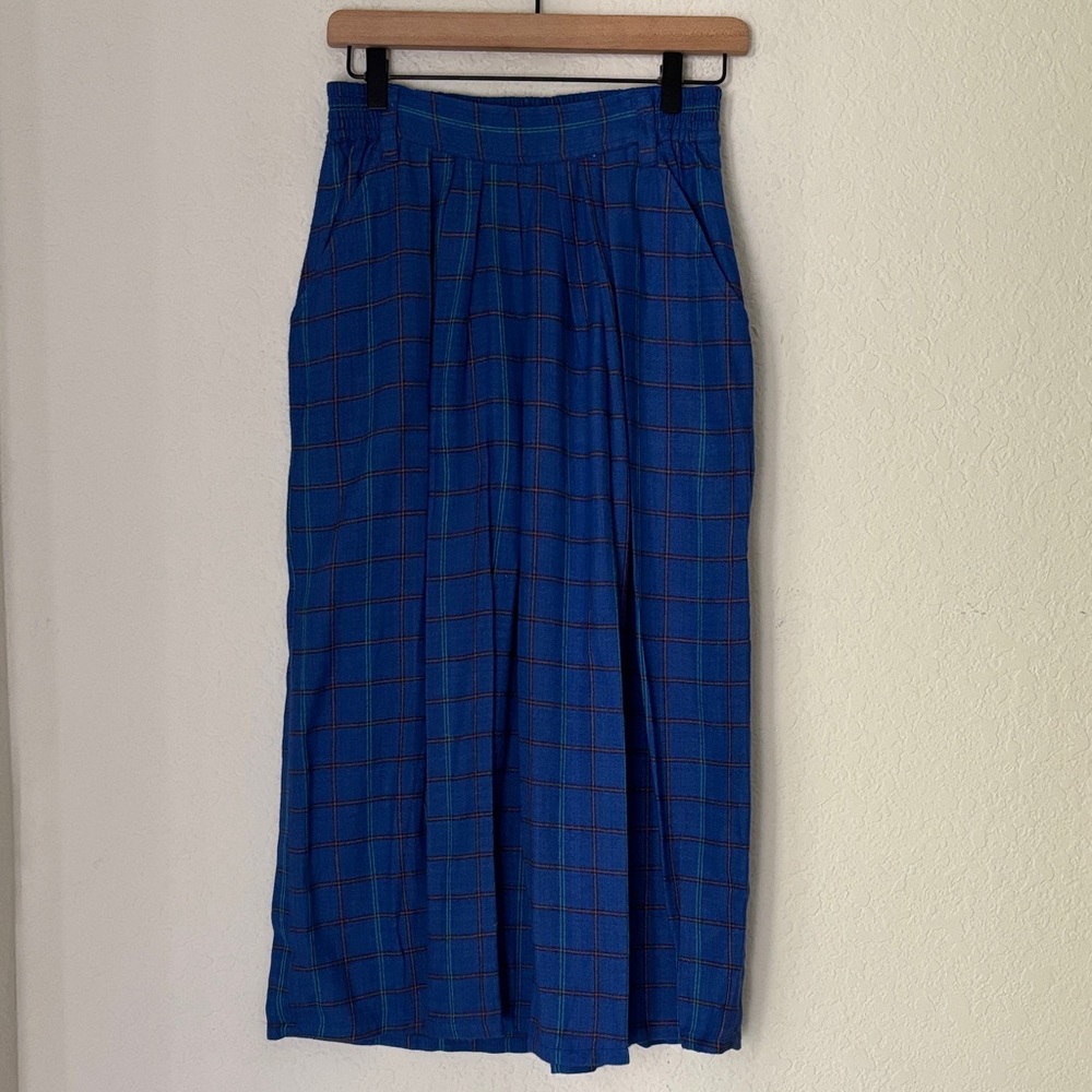Vintage 90s French Connection Blue Plaid Midi Skirt size small